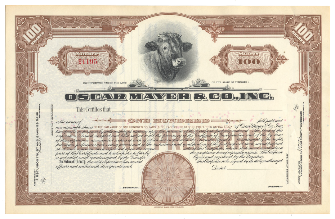 Oscar Mayer & Co., Inc. Stock Certificate