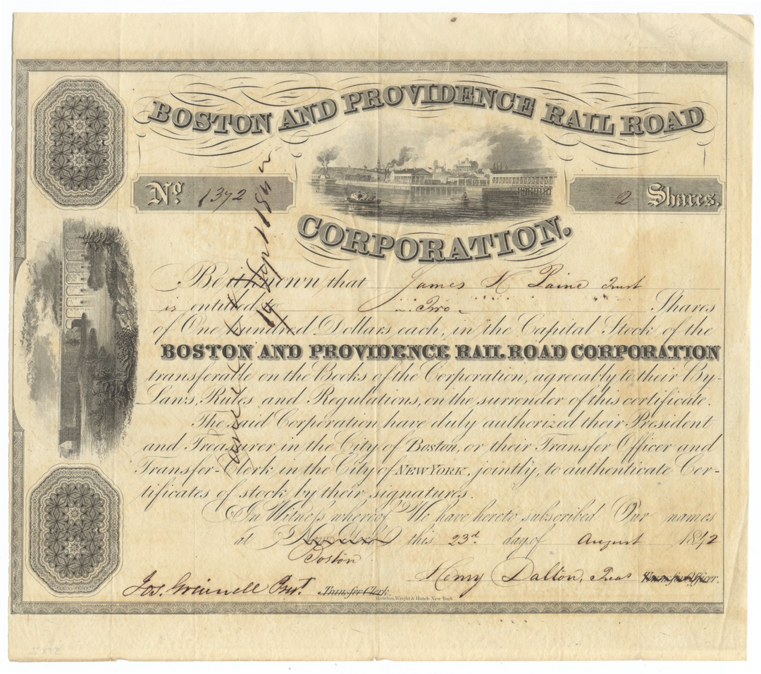 Boston and Providence Rail Road Corporation Stock Certificate