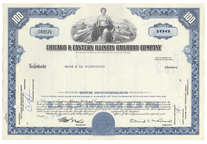 Chicago and Eastern Illinois Railroad Company Stock Certificate