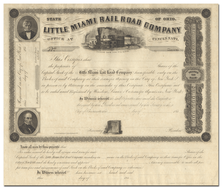 Little Miami Rail Road Company Stock Certificate