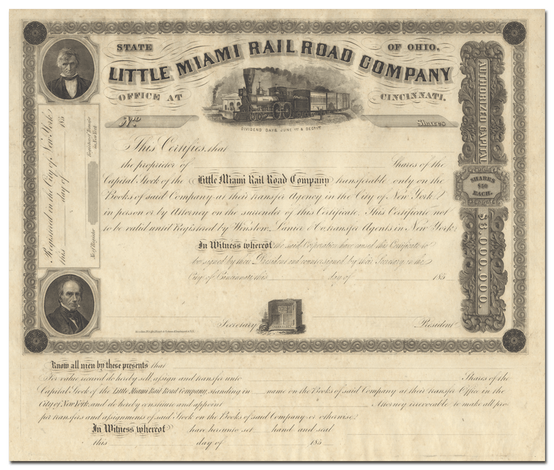 Little Miami Rail Road Company Stock Certificate