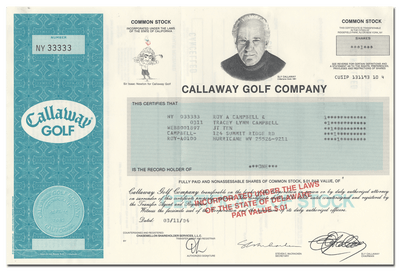 Callaway Golf Company Stock Certificate