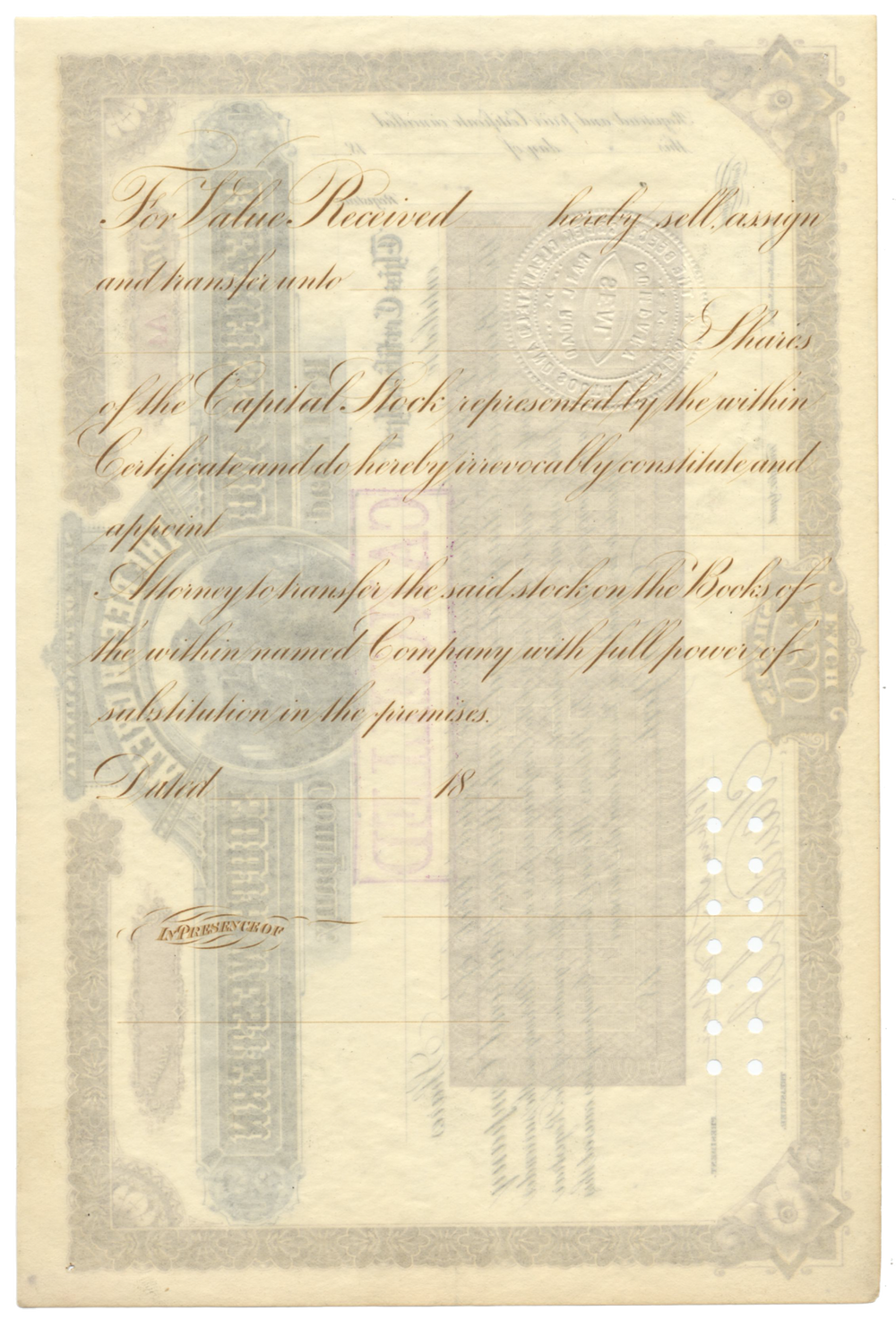 Beech Creek, Clearfield and South Western Rail Road Company Stock Certificate Signed by Cornelius Vanderbilt