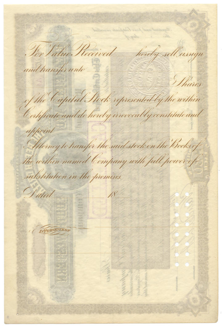 Beech Creek, Clearfield and South Western Rail Road Company Stock Certificate Signed by Cornelius Vanderbilt