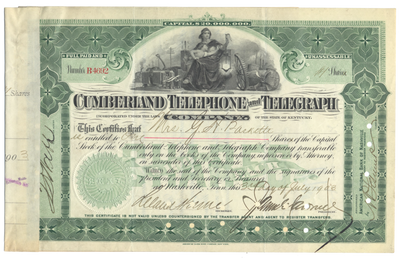 Cumberland Telephone and Telegraph Company Stock Certificate