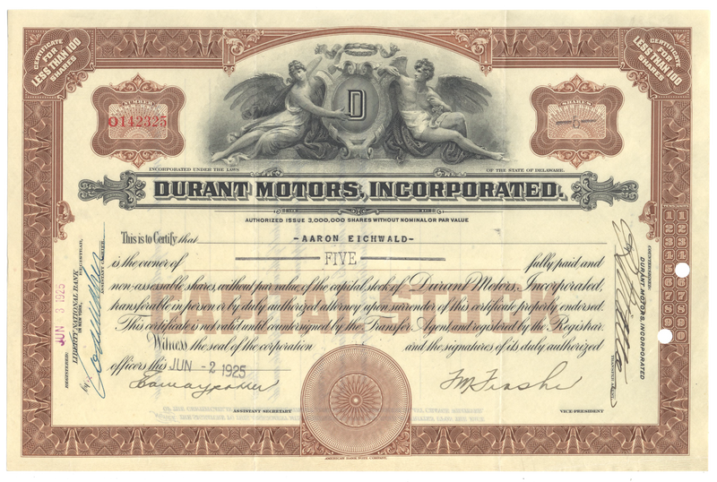 Durant Motors, Incorporated Stock Certificate