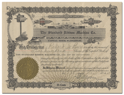 Standard Ribbon Machine Co. Stock Certificate