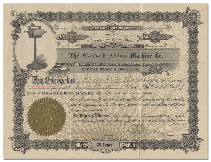 Standard Ribbon Machine Co. Stock Certificate