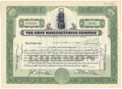 Gray Manufacturing Company Stock Certificate