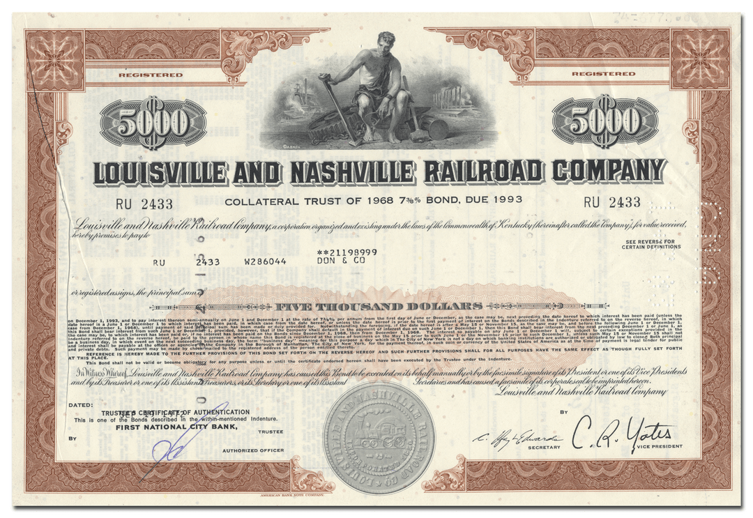 Louisville and Nashville Railroad Company Bond Certificate