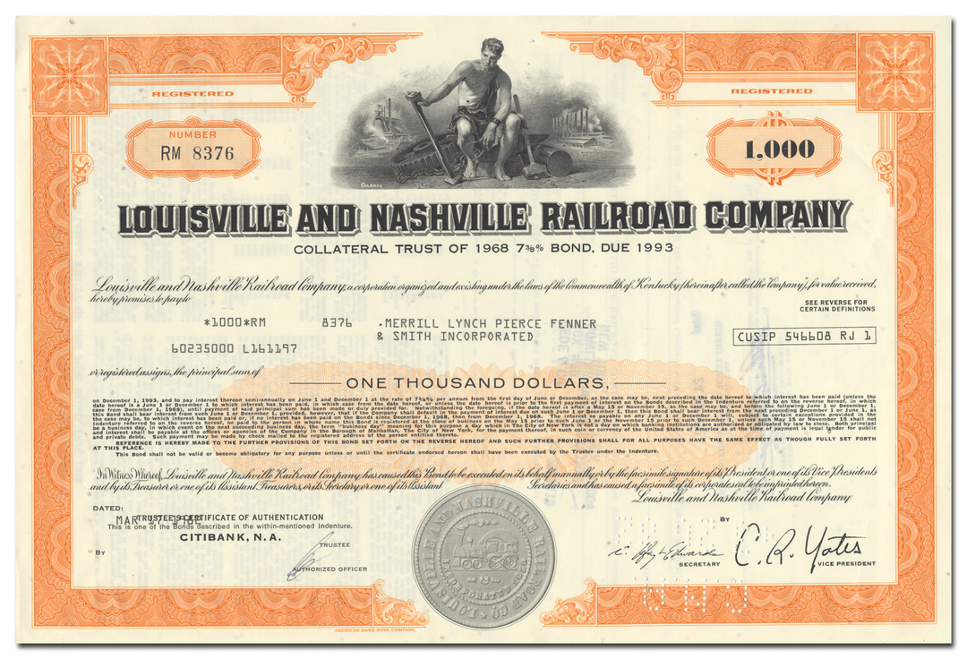 Louisville and Nashville Railroad Company Bond Certificate