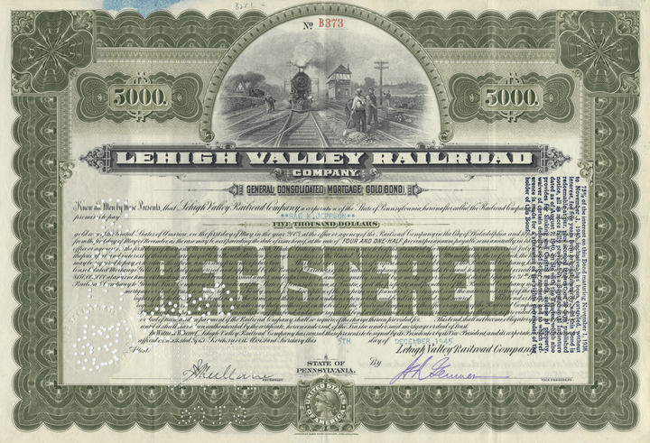 Lehigh Valley Railroad Company Bond Certificate