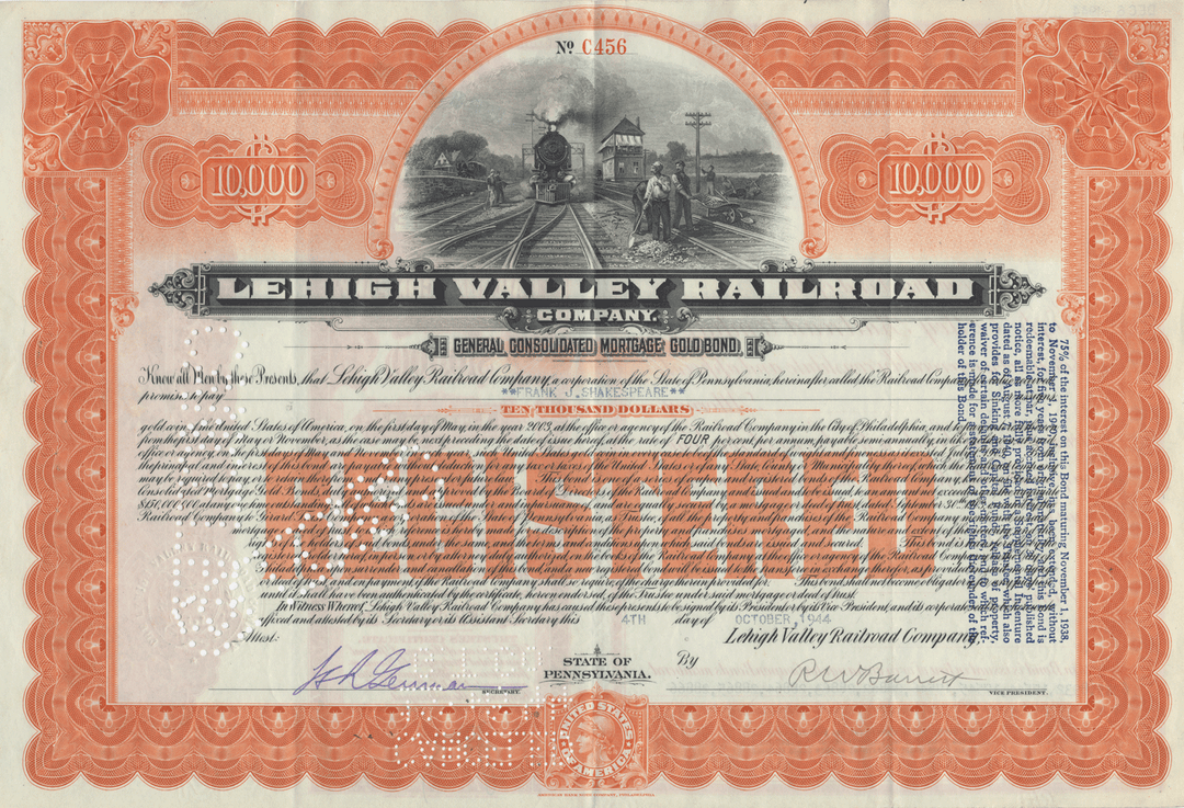 Lehigh Valley Railroad Company Bond Certificate