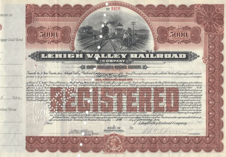 Lehigh Valley Railroad Company Bond Certificate