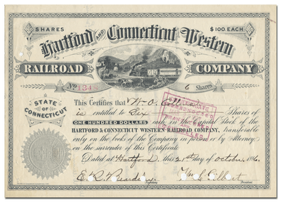 Hartford and Connecticut Western Railroad Company Stock Certificate