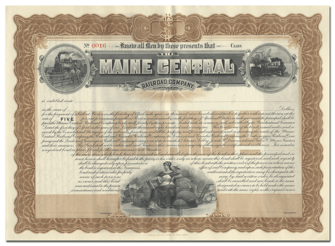 Maine Central Railroad Company Bond Certificate