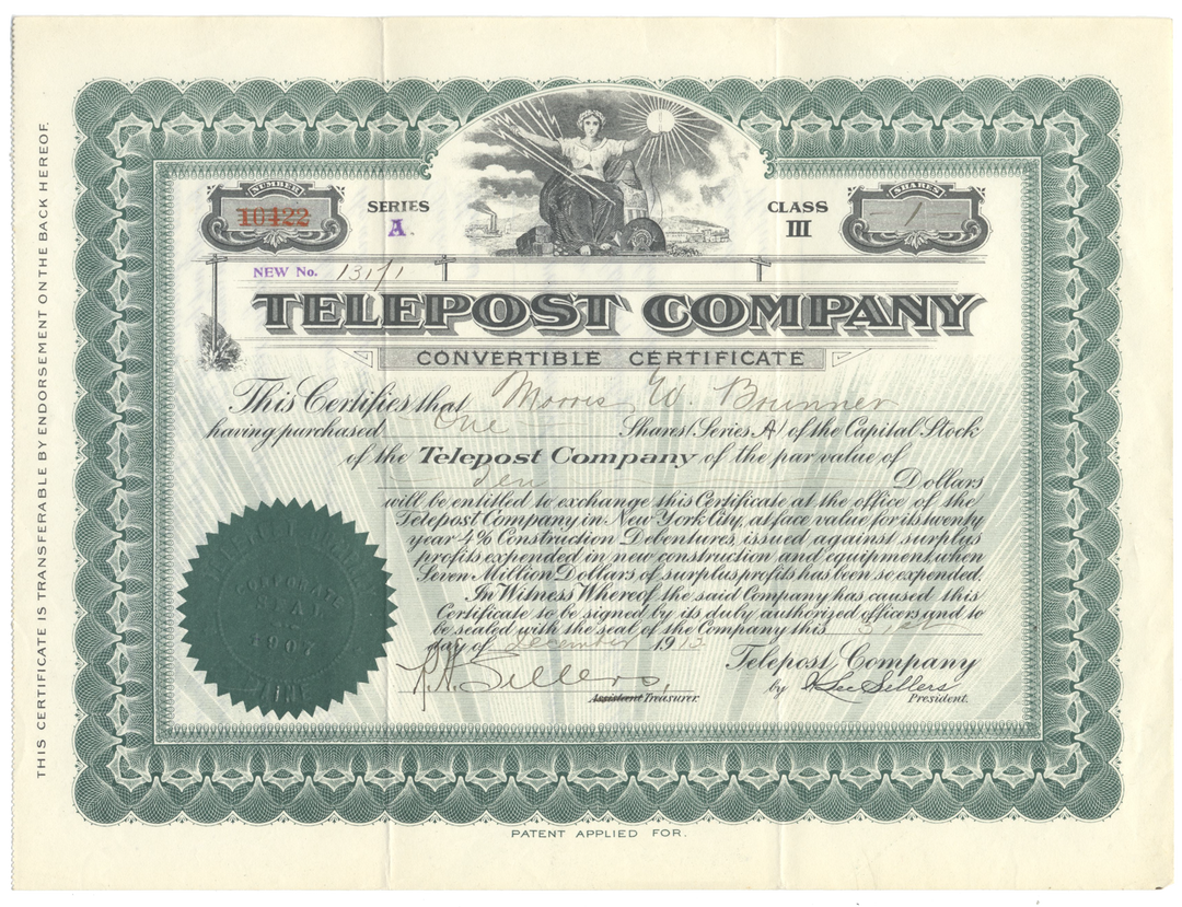 Telepost Company Stock Certificate