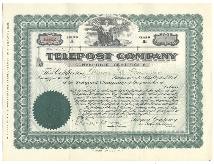 Telepost Company Stock Certificate