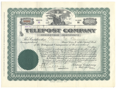 Telepost Company Stock Certificate