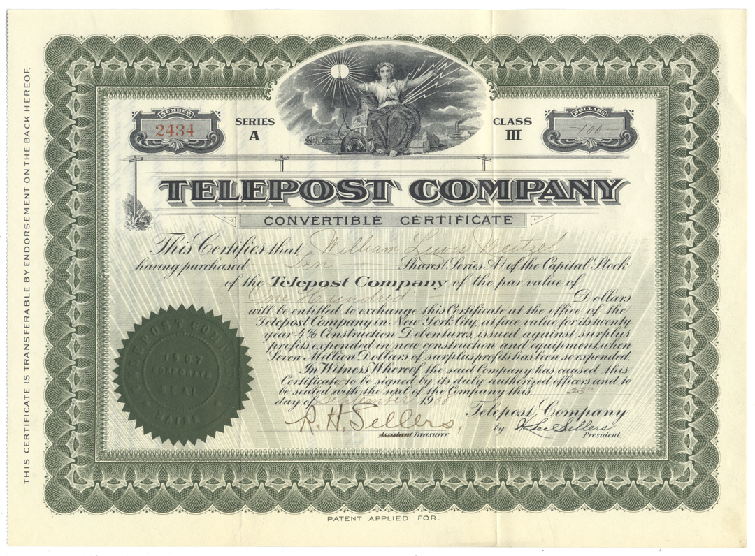 Telepost Company Stock Certificate