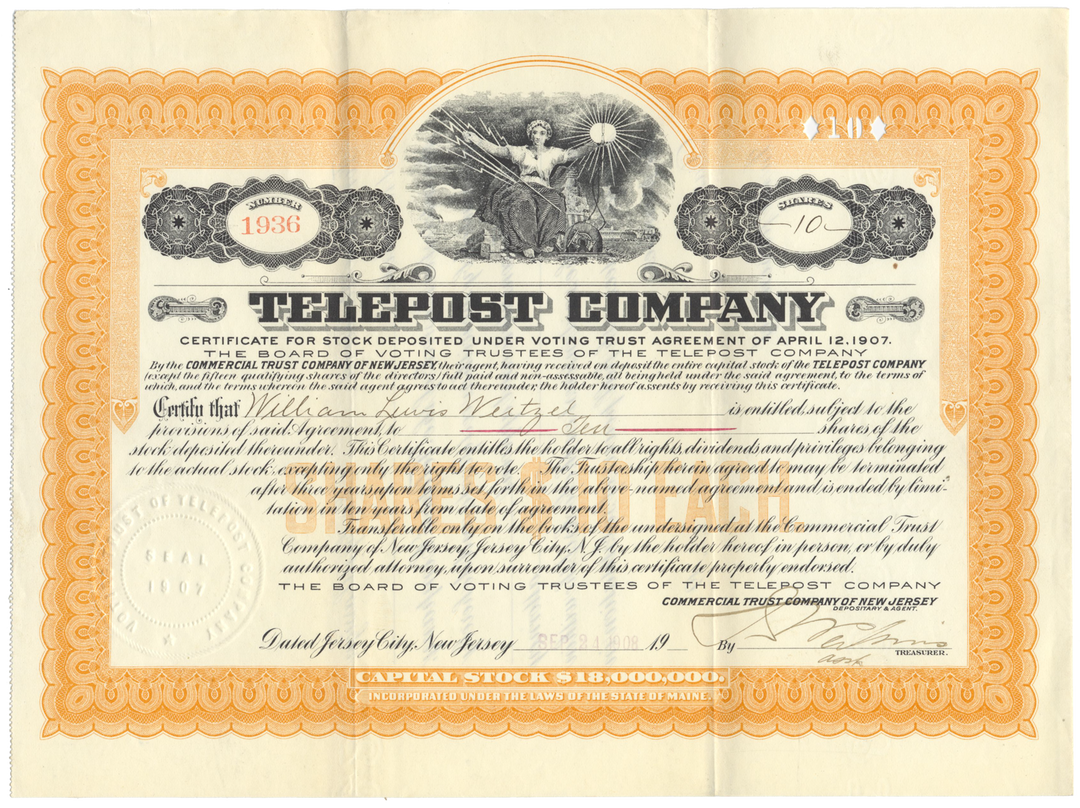 Telepost Company Stock Certificate