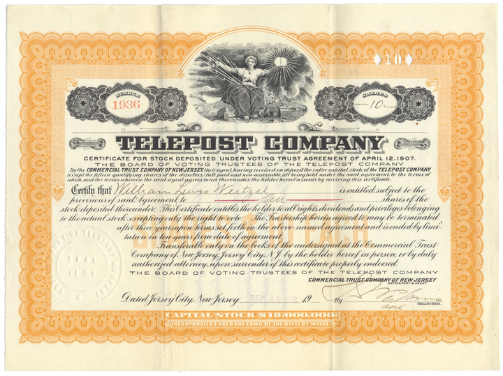 Telepost Company Stock Certificate