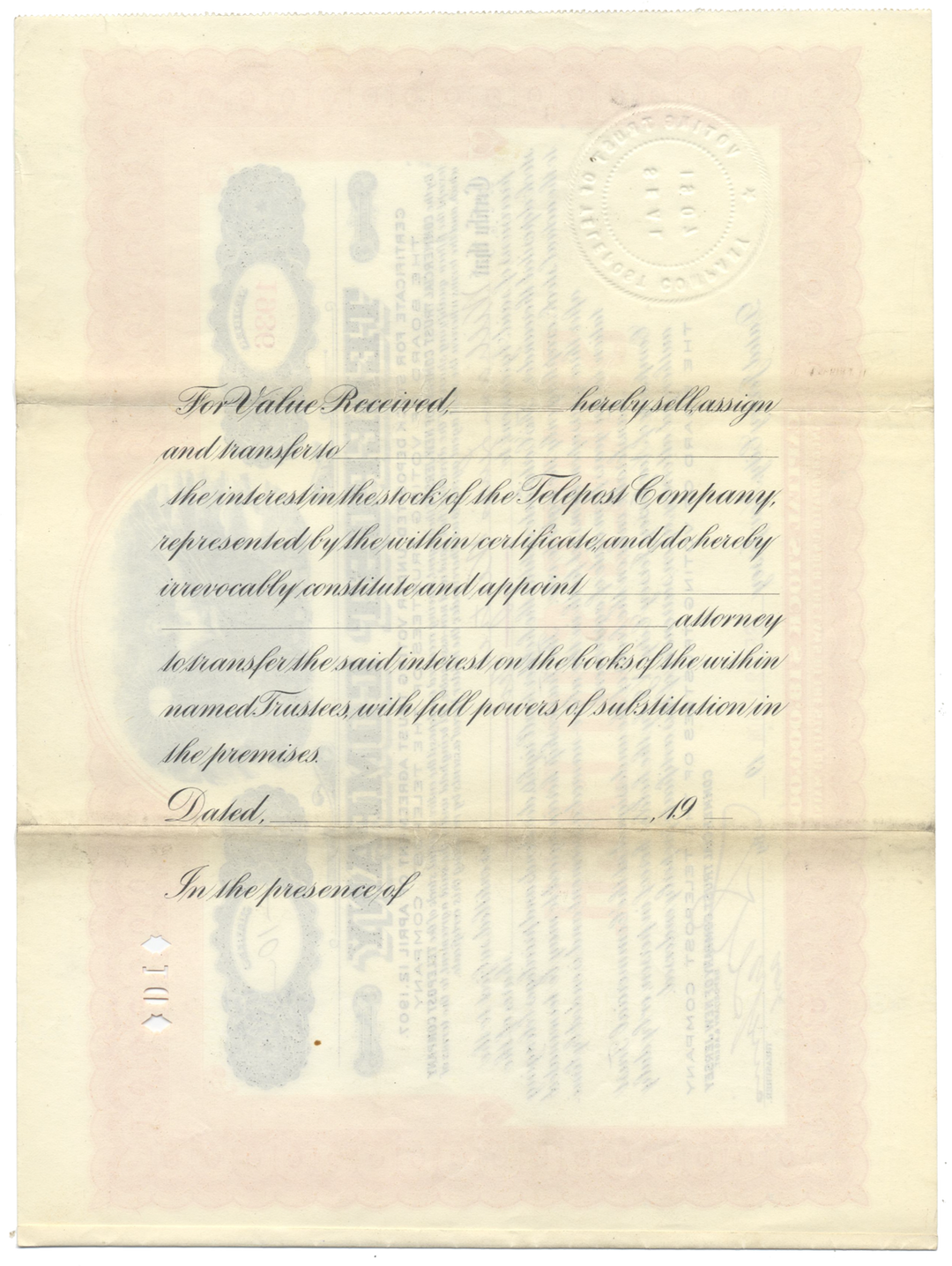 Telepost Company Stock Certificate