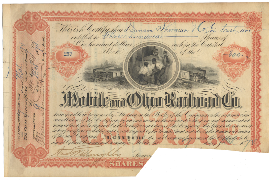 Mobile and Ohio Railroad Co. Stock Certificate