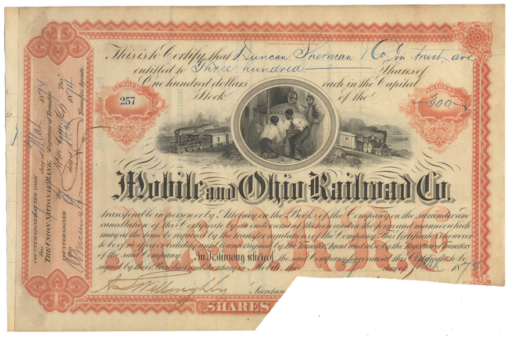 Mobile and Ohio Railroad Co. Stock Certificate