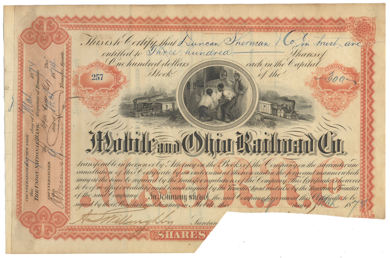 Mobile and Ohio Railroad Co. Stock Certificate
