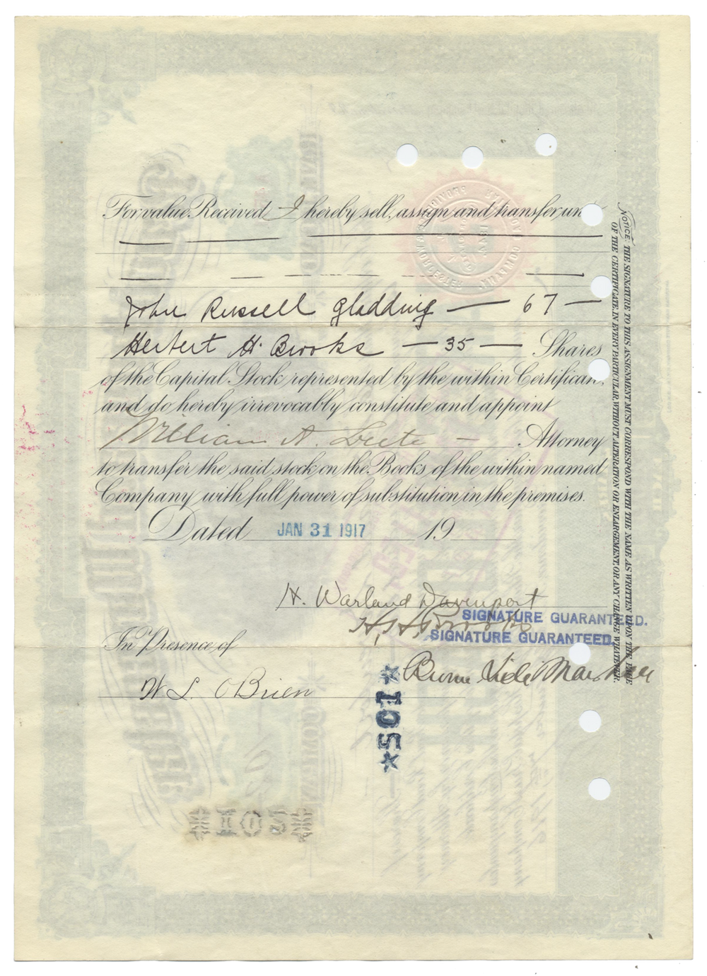 Providence and Worcester Railroad Company Stock Certificate