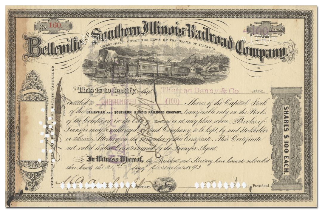 Belleville and Southern Illinois Railroad Company Stock Certificate