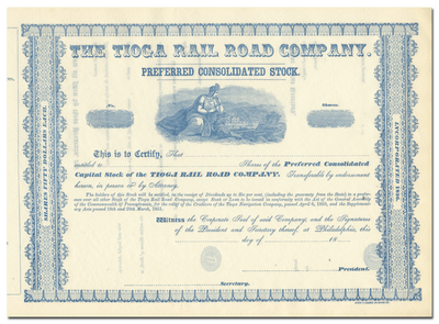 Tioga Rail Road Company Stock Certificate