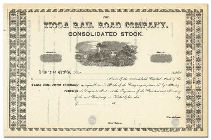 Tioga Rail Road Company Stock Certificate