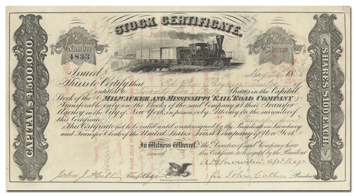 Milwaukee and Mississippi Rail Road Company Stock Certificate