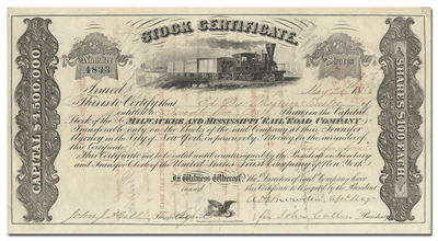 Milwaukee and Mississippi Rail Road Company Stock Certificate