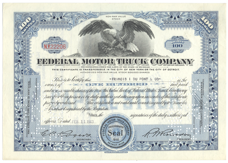 Federal Motor Truck Company Stock Certificate