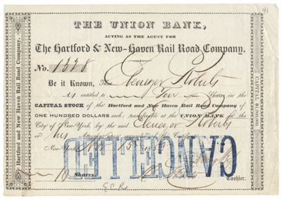 Hartford and New Haven Rail Road Company Stock Certificate
