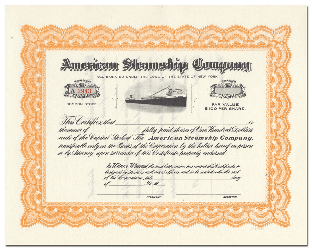 American Steamship Company Stock Certificate