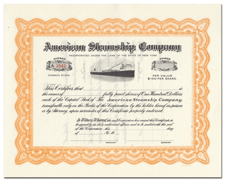 American Steamship Company Stock Certificate