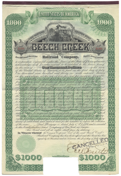 Beech Creek Railroad Company Bond Certificate
