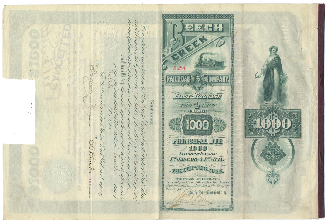 Beech Creek Railroad Company Bond Certificate