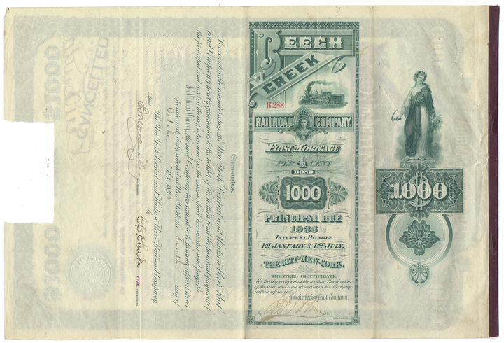 Beech Creek Railroad Company Bond Certificate