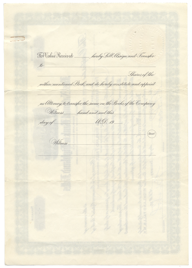 First National Bank in Highland Falls Stock Certificate