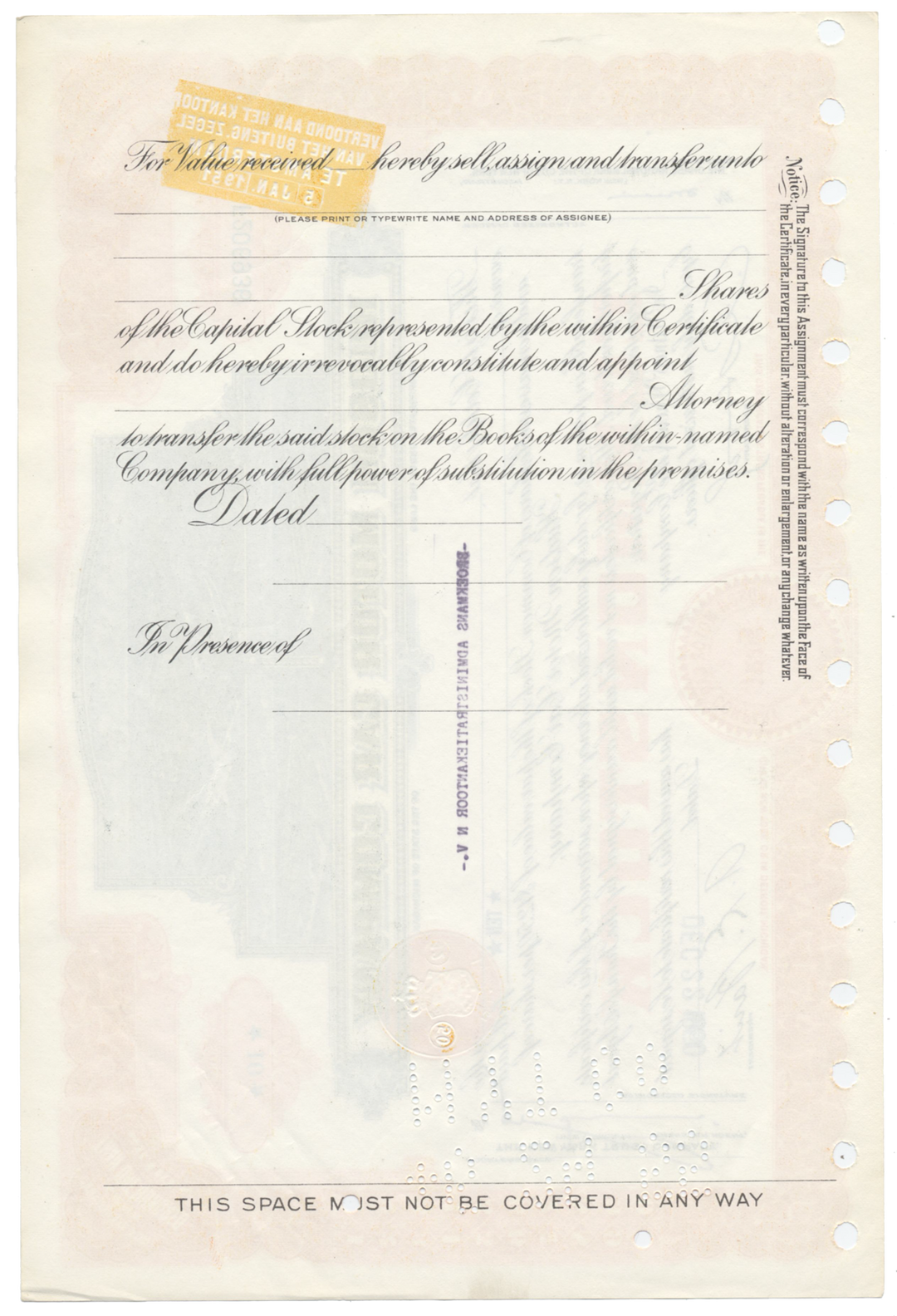 Hudson Motor Car Company Stock Certificate