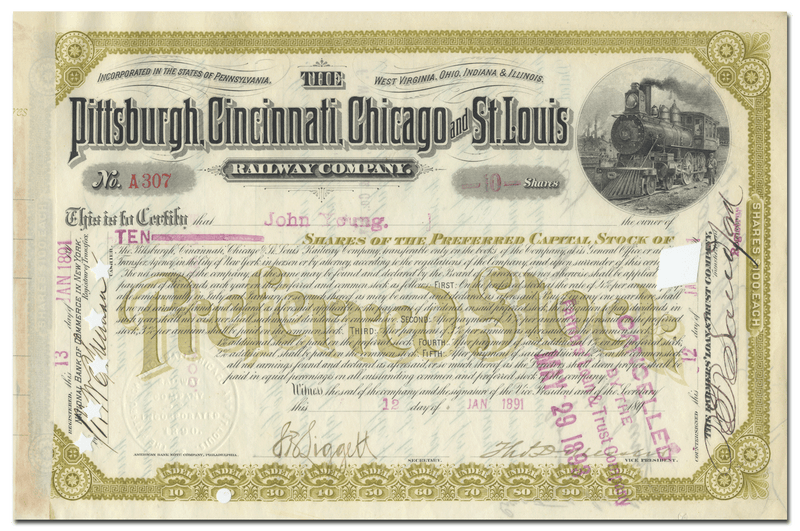Pittsburgh, Cincinnati, Chicago and St. Louis Railway Company Stock Certificate