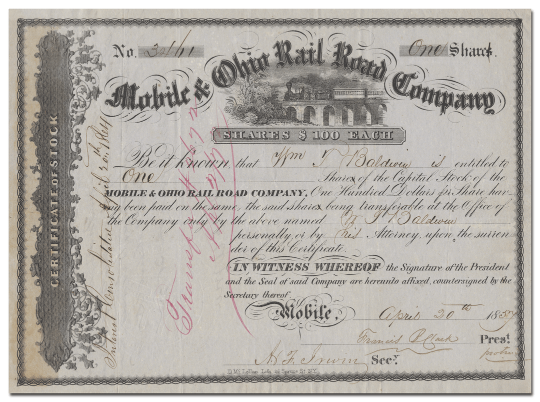 Mobile & Ohio Rail Road Company Stock Certificate