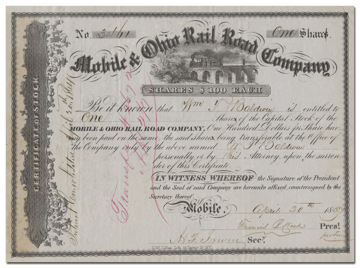 Mobile & Ohio Rail Road Company Stock Certificate