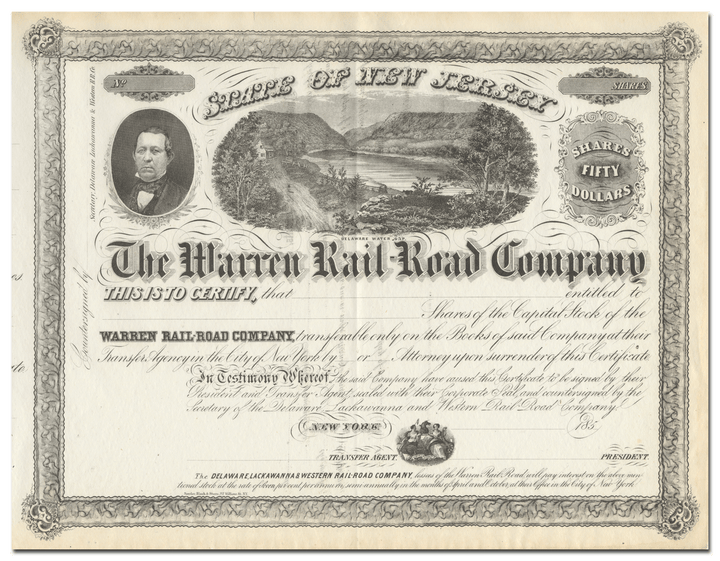 Warren Rail-Road Company Stock Certificate