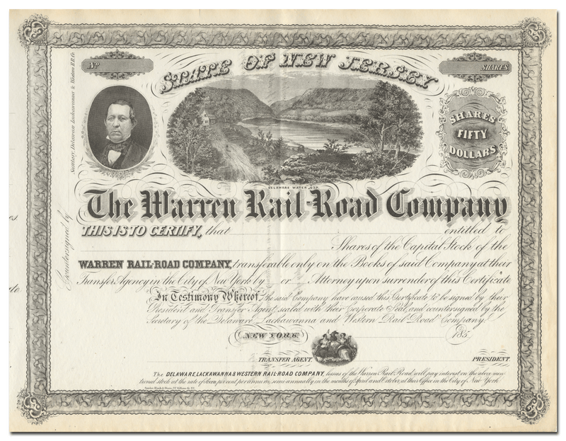 Warren Rail-Road Company Stock Certificate